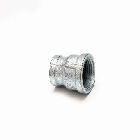 Galvanised iron connector for joining water pipes.