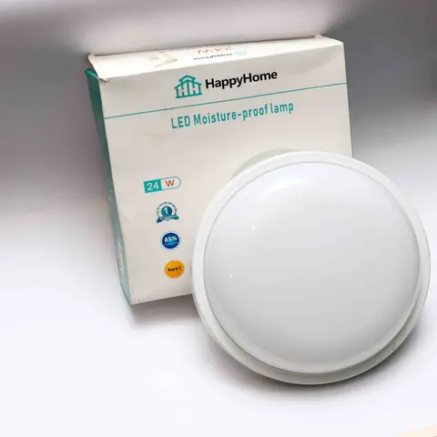 Moisture-proof LED lamp for bathrooms, kitchens and outdoor areas.